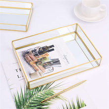 Load image into Gallery viewer, Nordic Retro Storage Tray Gold Rectangle Glass Makeup Organizer Tray Dessert Plate Jewelry Display Home Kitchen Decor

