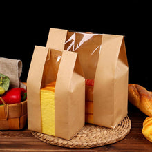 Load image into Gallery viewer, 50pcs Kraft Paper Bread Clear Avoid Oil Packing Toast Window Bag Baking Takeaway Food Package Cake Bag
