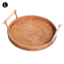 Load image into Gallery viewer, Round Cracker Tea Storage Tray Bread Basket Rattan Woven Storage Snack Fruit Plate Hotel Essential Oil Tray With Handle New
